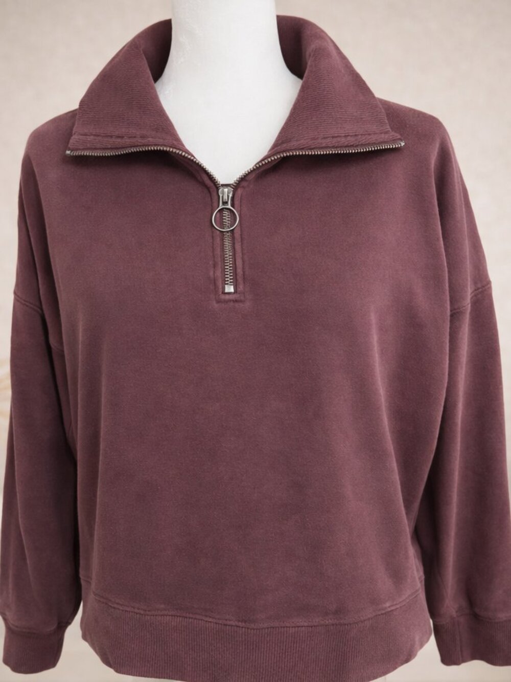 Athleta Quarter‑Zip Sweatshirt Plum Maroon Burgundy Pullover Soft Casual Layer